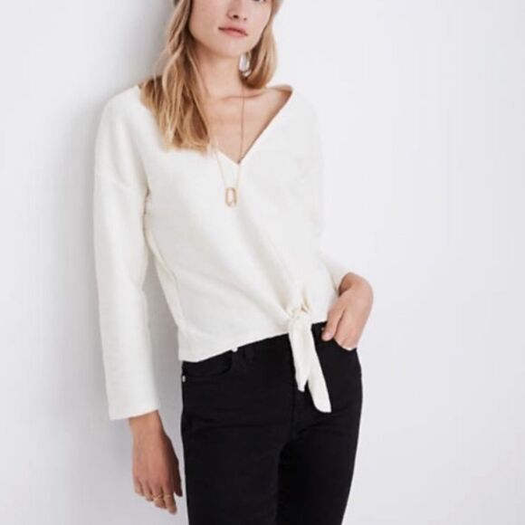Madewell Texture and Thread Tie Front Ribbed Top Cream Size XS K4775 - Picture 1 of 9